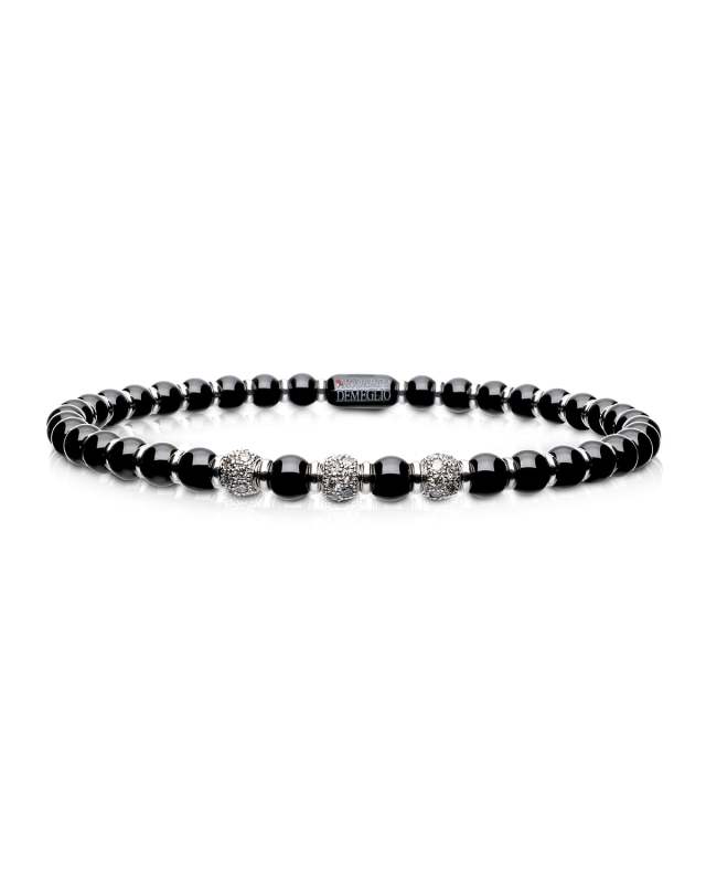 Sfera Ceramic and 18K White Gold Diamond 3-Bead Stretch Bracelet, Black